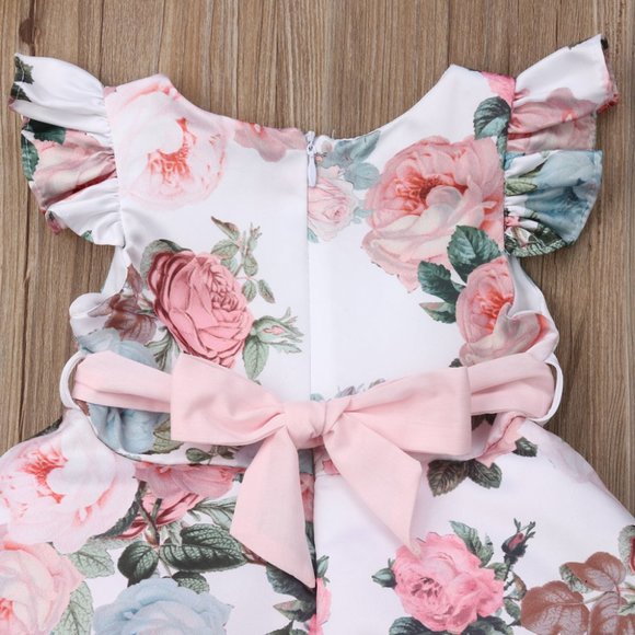 Floral Rose Girls Ruffle Sleeve Dress - Picture 5 of 6